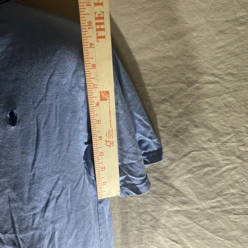 Polo Ralph Lauren V-Neck T-Shirt Light Blue Medium Striped Collar